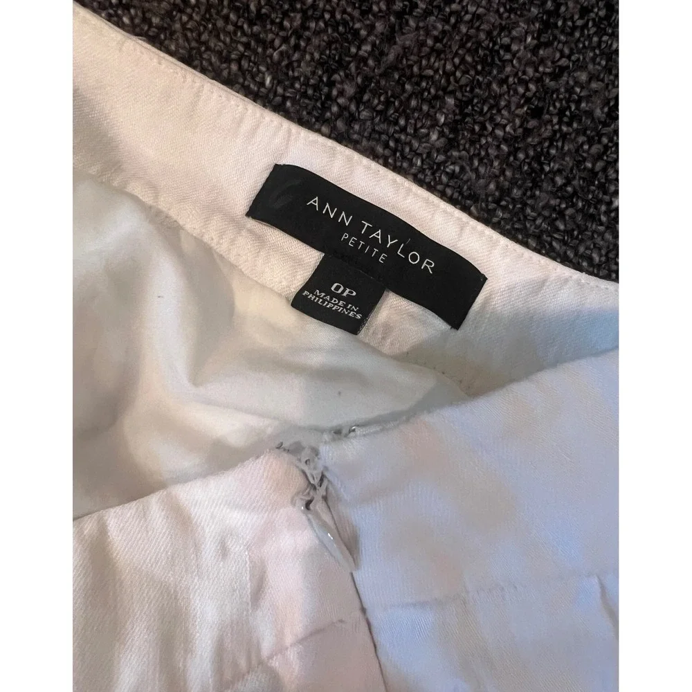 Ann Taylor Petite White Linen Blend Ladder Stitch A-Line Skirt Size 0P